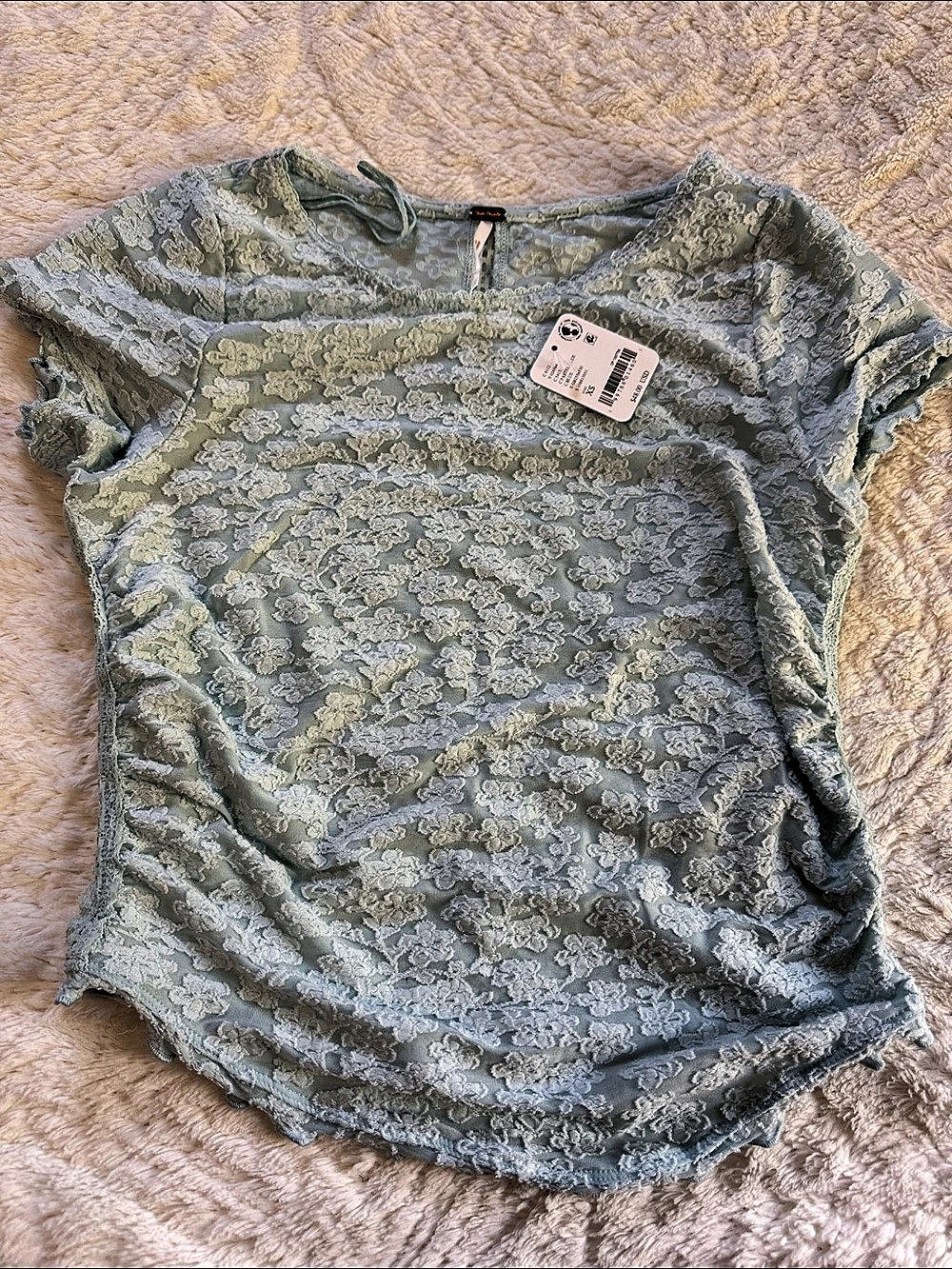 Free People Keep It Simple Lace Baby Tee Floral Lace Short Sleeve Top in Blue &